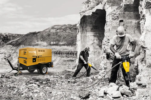 Cummins 290cfm mobile diesel engine compressor for quarrying and mining.