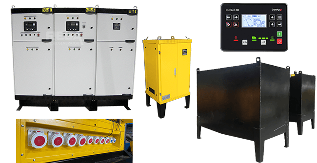 Diesel generator with ATS, synchronizing panel, fuel tank, and remote control for seamless and efficient operation.