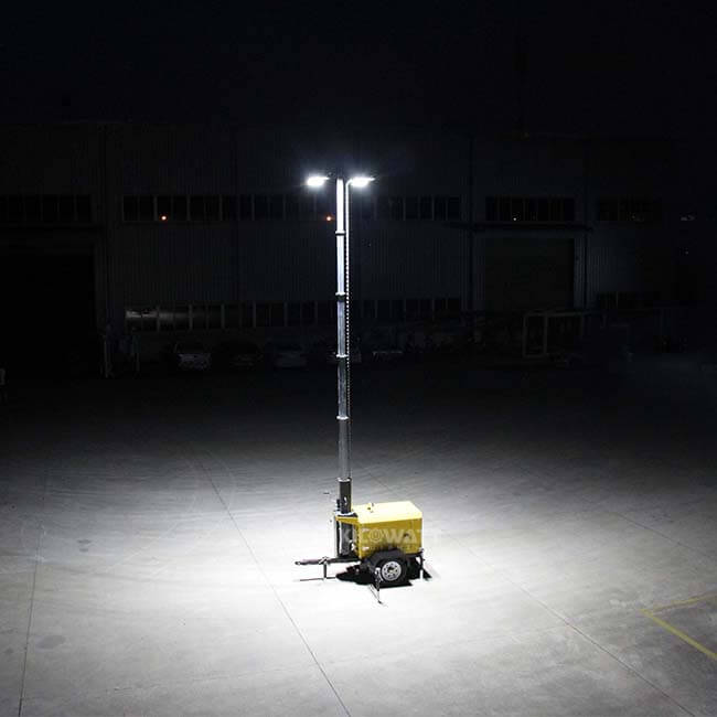 Factory producing mobile diesel light towers for versatile and reliable lighting solutions.